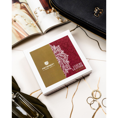 Geräumige, weiß-blaue Damen-Geldbörse aus Naturleder mit RFID-System – Peterson