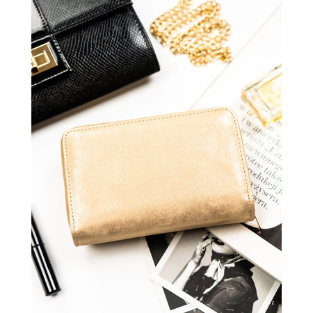 Beige Damen-Geldbörse aus Öko-Leder mit Druckknopf- und Reißverschluss – Peterson