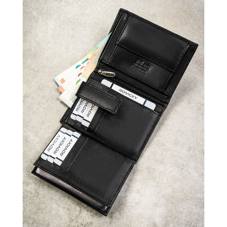 Große, vertikale Herren-Geldbörse aus echtem Leder in Schwarz, passend für die Zulassungsbescheinigung - Rovicky