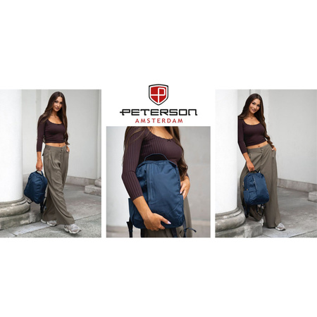 Damen-Rucksack aus Nylon in Marineblau mit einem Befestigungsgriff für den Koffer – Peterson