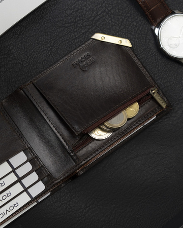 Herren Geldbörse Querformat mit goldenem Akzent aus Glattleder – Rovicky