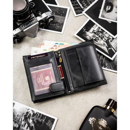 Vertikale Herren-Geldbörse aus Leder in Schwarz ohne äußeren Verschluss - Peterson