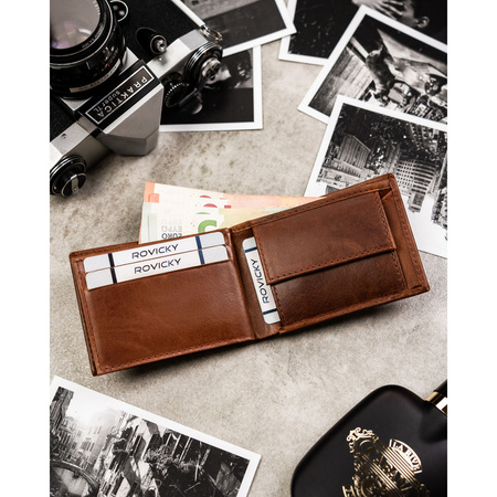 Herren-Geldbörse aus Leder in Braun ohne äußeren Verschluss – Rovicky