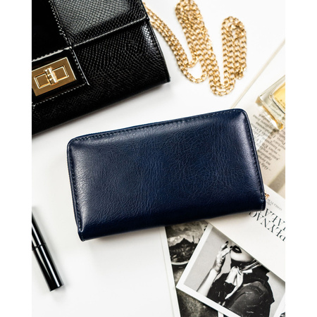 Dunkelblaue Damen Geldbörse aus Öko-Leder mit Druckknopf- und Reißverschluss – Peterson