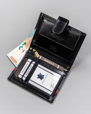 Große Herren Geldbörse aus Leder mit RFID-System und Druckknopfverschluss – Rovicky