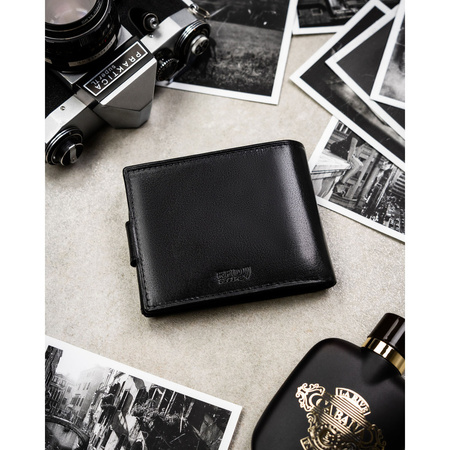 Herren-Geldbörse aus echtem Leder, quer, schwarz, mit RFID-Schutz – Peterson