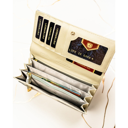 Damen-Geldbörse mit Blumenmuster aus Natur- und Öko-Leder, mit Druckknopfverschluss – Peterson