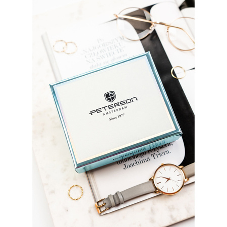 Große, horizontale Damen-Geldbörse aus echtem und Öko-Leder in Marineblau – Peterson