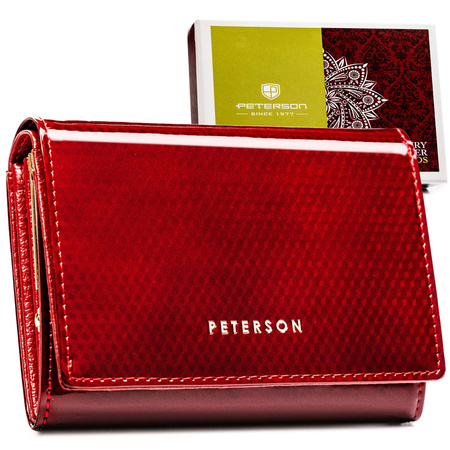 Große Damen-Geldbörse aus echtem Leder in Rot, mit Druckknopfverschluss - Peterson