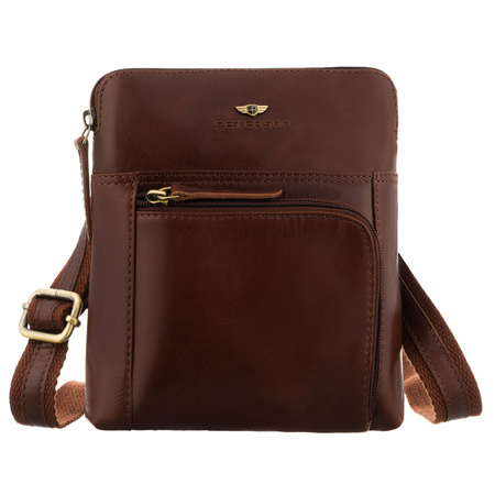 Braune Herren-Umhängetasche aus Naturleder mit Reißverschluss – Peterson