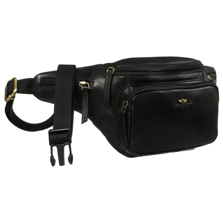 Klassische, schwarze, aus Leder Herren-Bauchtasche für die Hüfte – Peterson