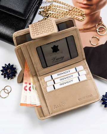 Damen Geldbörse aus Leder mit Druckknopfverschluss – Rovicky