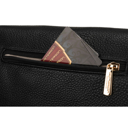 Städtische, schwarze Damen-Bauchtasche aus Öko-Leder, die an einem verstellbaren Gürtel hängt – Peterson