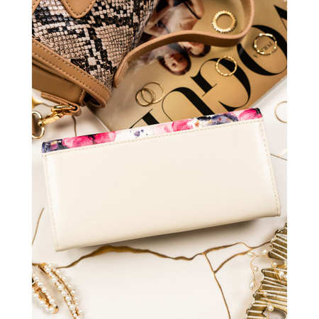 Damen-Geldbörse mit Blumenmuster aus Natur- und Öko-Leder, mit Druckknopfverschluss – Peterson