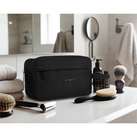 Schwarze Herren Reisekosmetiktasche aus Polyester mit Reißverschluss – Peterson