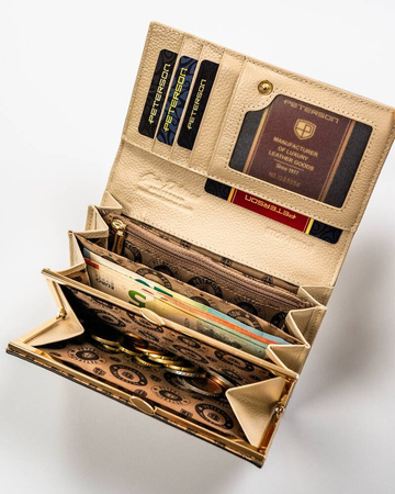 Klassische, elegante Damen Geldbörse in Beige mit Platz für Fahrzeugschein – Peterson