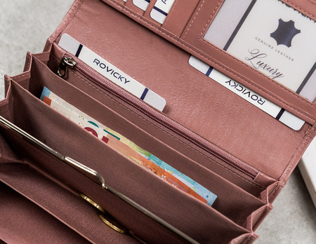 Elegante, längliche Damen Geldbörse mit Klappe und Druckknopf – Cavaldi