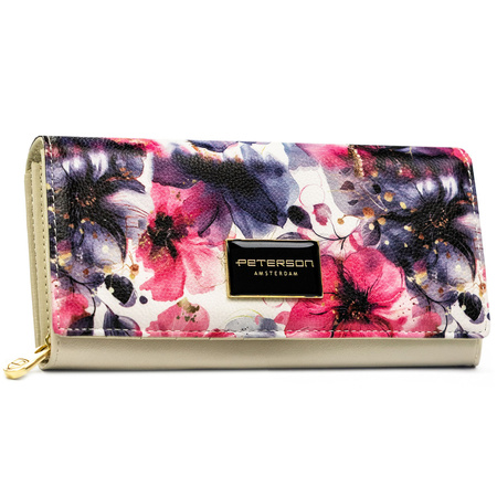 Geräumige Damen-Geldbörse mit Blumenmuster aus Natur- und Öko-Leder – Peterson