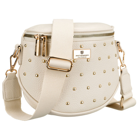 Hellbeige Damen-Bauchtasche aus Kunstleder mit Nieten verziert – Peterson