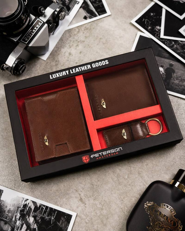Geschenkset: Herren Geldbörse aus Leder, Etui und Schlüsselanhänger – Peterson