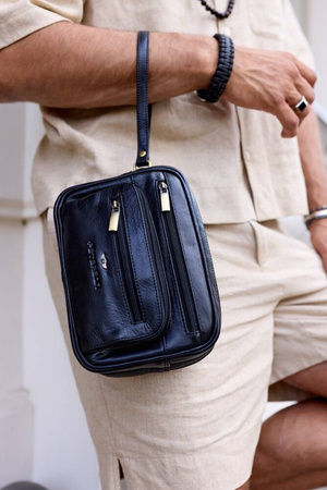 Zweifach unterteilte Herren Umhängetasche aus Leder – Peterson
