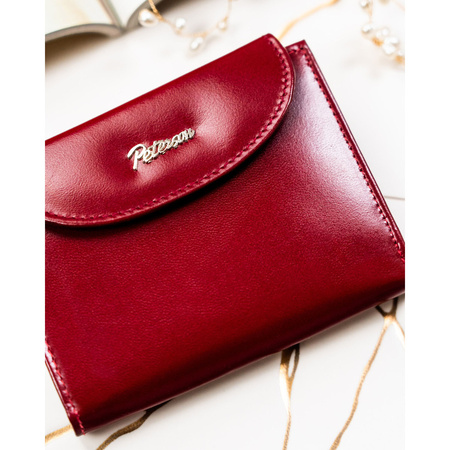 Rote Damen-Geldbörse aus Leder mit RFID-System, mit Druckknopf verschließbar – Peterson