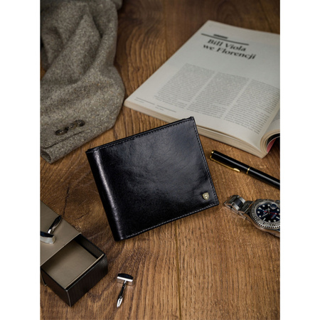 Geräumige schwarze Herren Geldbörse ohne Verschluss aus echtem Leder – Rovicky