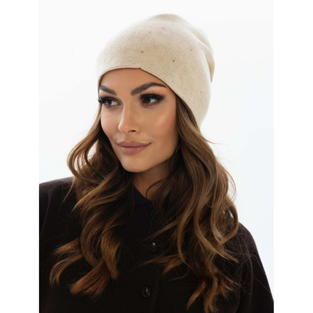 Beige Slouchy Damen Mütze mit Kristallen – Peterson