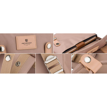 Beige, großer Damen-Rucksack aus Polyester und Öko-Leder - Peterson