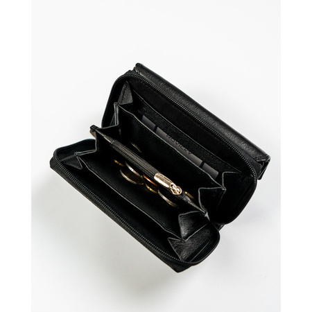 Modische schwarze Damen Geldbörse aus Leder mit Druckknopfverschluss – Rovicky