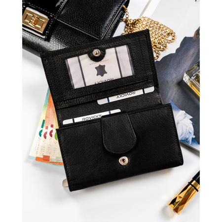 Geräumige schwarze Damen Geldbörse aus Leder mit RFID-Schutz – Rovicky
