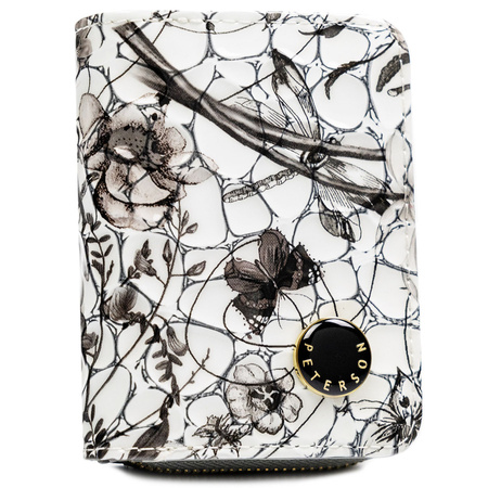 Handliche Damen Geldbörse aus schwarzem Echtleder mit Druckknopf und Reißverschluss – Peterson