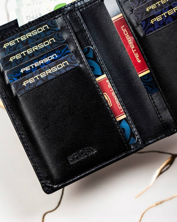 Geschenkset: Damen Geldbörse aus Leder mit Druckknopf und Schlüsselanhänger – Peterson