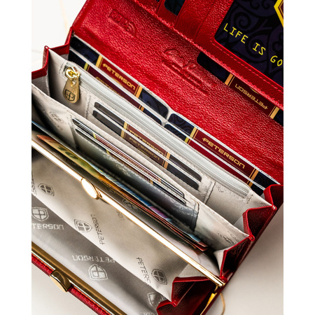 Rote Damen-Geldbörse aus Natur- und Öko-Leder mit Druckknopfverschluss – Peterson