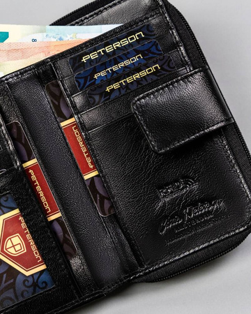 Großer Damen Geldbörse mit Druckknopf aus Leder – Peterson