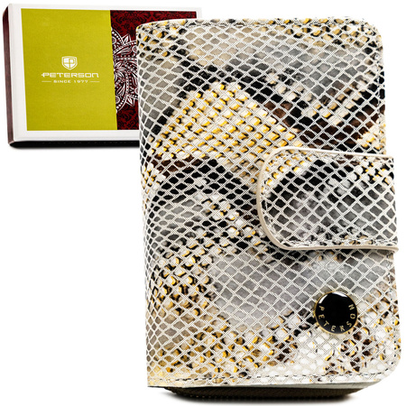 Elegante, mittlere Damen Geldbörse aus Echtleder mit RFID-Schutz und Schlangenprägung – Peterson