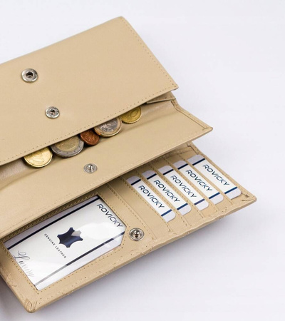 Damen Geldbörse aus Leder im Querformat mit Druckknopf – Rovicky