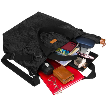 Große Damen-Handtasche in Schwarz mit Marmormuster, mit Reißverschluss - Rovicky