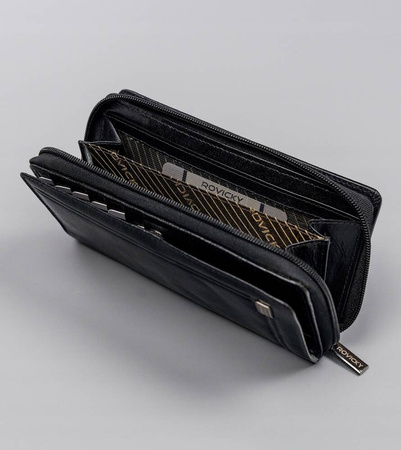 Große Damen Geldbörse aus Leder mit Reißverschluss und Druckknopf – Rovicky