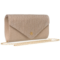 Goldene Damen Clutch mit Fischgrätmuster, Kettenträger und Magnetverschluss – Rovicky