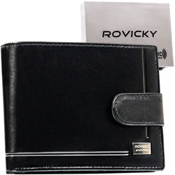 Herren Geldbörse aus schwarzem Leder mit Druckknopf – Rovicky