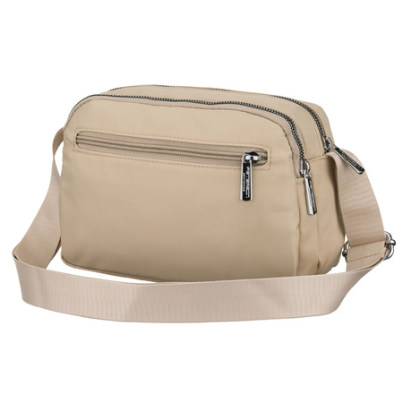 Damen-Umhängetasche aus Polyester in Ecru, zweifächrig mit Außentasche - Peterson