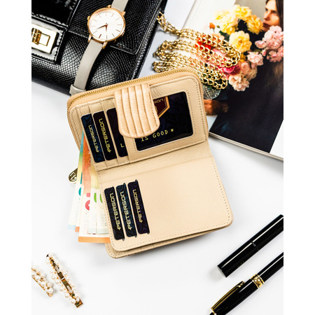 Herren-Geldbörse mit dekorativem Geflecht in Beige, aus Natur- und Öko-Leder gefertigt - Peterson