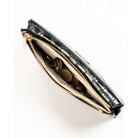 Graue Damen-Geldbörse aus Öko-Leder mit Krokodilhautmuster-Prägung, verschließbar mit Magnetverschluss - Peterson