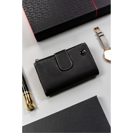 Mittelgroße Damen Geldbörse aus Leder in Schwarz – Peterson