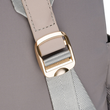 Grauer Damenrucksack aus Nylon und Öko-Leder mit Außentasche - Peterson