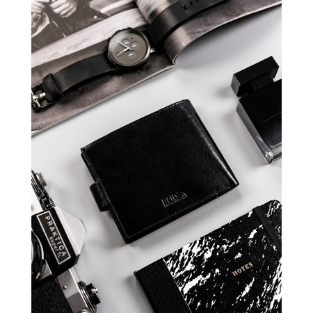 Schwarze, große Herren-Geldbörse aus echtem Leder mit Druckknopfverschluss - Peterson