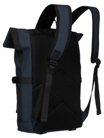 Geräumiger City-Rolltop-Rucksack in Dunkelblau mit Außentasche – Peterson