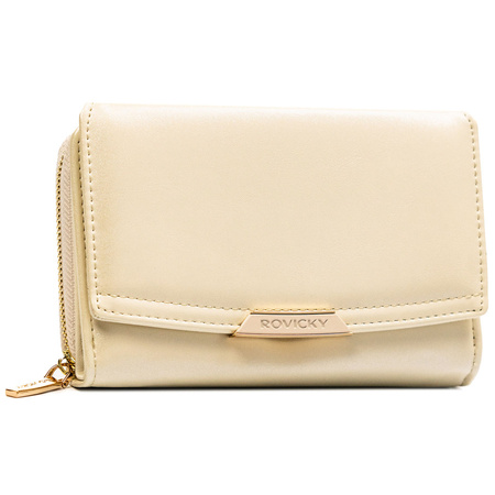 Mittelgroße Damen-Geldbörse aus Öko-Leder in Beige, Modell mit Platz für Fahrzeugschein - Rovicky