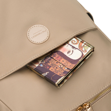 Beiger Damen-Rucksack aus Nylon und Öko-Leder mit Reißverschluss – Peterson